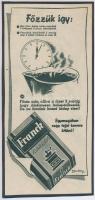 cca 1930-1940 Macskássy János (1910-1993): Franck cikóriakávé. Egymagában vagy tejjel keverve kitűnő!, reklám nyomtatvány, papír kartonra kasírozva, 26x12 cm