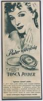 cca 1930-1940 Puder ujdonság a N. 4711. Tosca Puder, reklám nyomtatvány, papír kartonra kasírozva, 26x10 cm