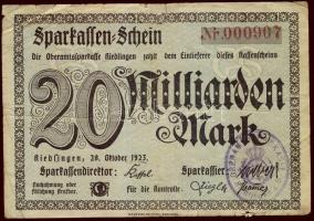Német Birodalom/Weimari Köztársaság/Riedlingen 1923.10.28. 20.000.000.000M T:III-