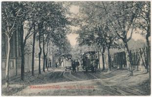 1911 Budapest XVI. Rákosszentmihály, Kossuth Lajos utca, lóvasút / horse-drawn tram (r)