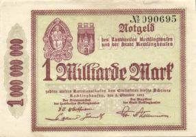 Német Birodalom/Weimari Köztársaság/Recklinghausen, Landkreis 1923.10.5. 1000.000.000M T:II