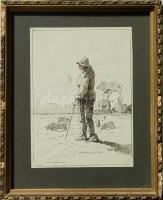 Pataky Sándor (1880-1969): "A tékozló fiú" szignált tusrajz, üvegezett enyhén sérült keretben (41 x 33cm)