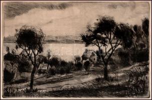 Iván Szilárd (1912-1988): Vízparti táj. Rézkarc, papír. Jelzett, a lap kissé foltos, 29,5x19,5 cm