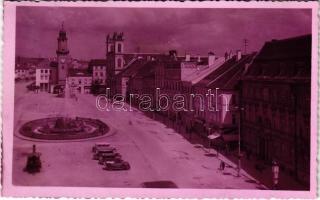 1940 Besztercebánya, Banská Bystrica; Fő tér, üzletek, automobilok / main square, shops, automobiles (EK)