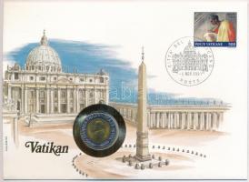 Vatikán 1990. 500L bimetál II. János Pál felbélyegzett borítékban, bélyegzéssel, német nyelvű tájékoztatóval T:1 Vatican City 1990. 500 Lire bimetallic John Paul II in envelope with stamp, cancellation and a prospectus in german C:UNC