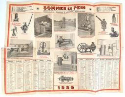 1929 Sommer és Fein Mérnökök Szivattyú- és Kompresszortelepek Berendezési Vállalata nagyméretű reklámos falinaptár, hajtott, szakadással
