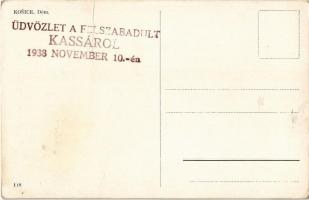 1938 Kassa, Kosice; Dóm / székesegyház, üzletek / cathedral, shops + "Üdvözlet a felszabadult K...