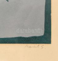 Reich Gábor (1951-): Lepke és liliom. Linómetszet, papír, jelzett, számozott (72/100), üvegezett fa ...