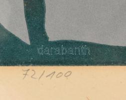 Reich Gábor (1951-): Lepke és liliom. Linómetszet, papír, jelzett, számozott (72/100), üvegezett fa ...