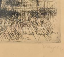 Varga Nándor Lajos (1895-1978): Dusnoki szélmalom. Rézkarc, papír, jelzett, üvegezett fa keretben, 1...