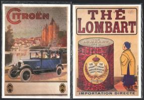 4 db régi francia plakátról készült modern reprint (Citroen, Job, Thé Lombart, Cycles de Dion-Bouton), bontatlan csomagolásban, 21x15 cm