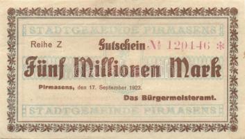 Német Birodalom/Weimari Köztársaság/Pirmasens 1923.9.17. 5000.000M T:I-