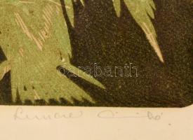 Lunczer Anikó (1942-): Mezei szarkaláb (Consolida regalis) . Linómetszet, papír, jelzett, üvegezett ...