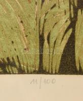 Lunczer Anikó (1942-): Mezei szarkaláb (Consolida regalis) . Linómetszet, papír, jelzett, üvegezett ...