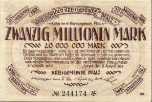 Német Birodalom/Weimari Köztársaság/Pfalz, Kreisgemeinde (Speyer) 1923.8.11. 20.000.000M T:II/III