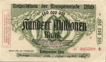 Német Birodalom/Weimari Köztársaság/Pfalz, Kreisgemeinde (Speyer) 1923.8.11. 100.000.000M T:II