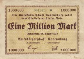 Német Birodalom/Weimari Köztársaság/Ravensburg, Amtskörperschaft 1923.8.18. 1000.000M T:II/III+