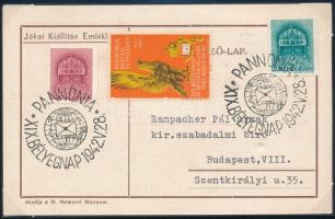 1942 Pannóniai Bélyeg Egyesület levélzáró futott levelezőlapon