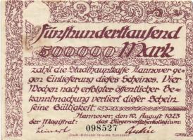 Német Birodalom/Weimari Köztársaság/Hannover 1923.8.10. 500.000M T:II