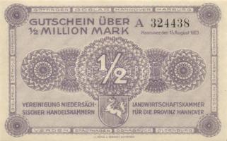 Német Birodalom/Weimari Köztársaság/Hannover/Vereinigung niedersächsischer Handelskammern 1923.8.15. 1/2Million M T:I