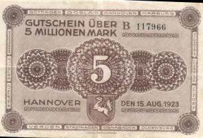 Német Birodalom/Weimari Köztársaság/Hannover/Vereinigung niedersächsischer Handelskammern 1923.8.15. 5000.000M T:II/III