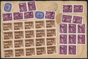 1946 Hivatalos levél 43 db bélyeggel, először Budapestről Püspöknádasdra küldve, majd visszaküldve B...