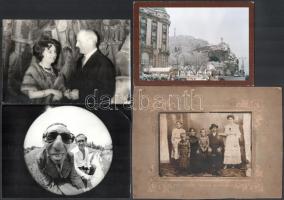 10 db vegyes, régi és modern fotó, közte keményhátú, ill. a hátoldalon feliratozott, pecséttel jelze...