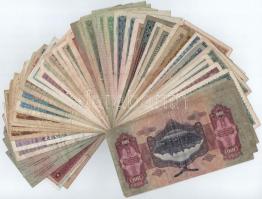 Vegyes 53db-os magyar és külföldi papírpénz tétel, nagyrészt magyar pengő és forint bankjegyek T:III...