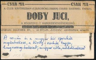Doby Juci hangvesenyénekesnő a román és magyar opera tagja hintón. Fotólap