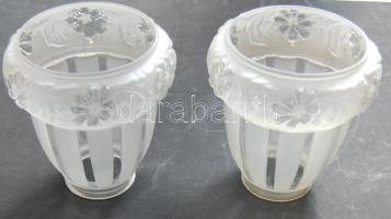 2 db dekoratív, virággal díszített üveg lámpa búra, 13cm-es magassággal