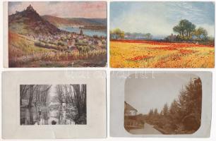 27 db RÉGI tájképes művész motívum képeslap vegyes minőségben / 27 pre-1945 art motive postcards in mixed quality: landscapes