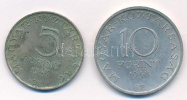 1948. 5Ft Ag "Petőfi" + 10Ft Ag "Széchenyi" T:1-,2 patina Adamo EM1, EM2