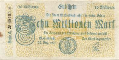 Német Birodalom/Weimari Köztársaság/Mönchen-Gladbach 1923.8.22. 10.000.000M T:II-