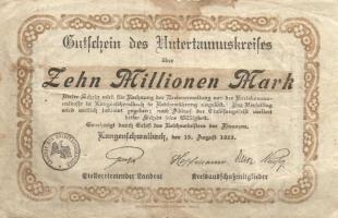 Német Birodalom/Weimari Köztársaság/Untertaunuskreis (Langenschwalbach) 1923.8.15. 10.000.000M T:III