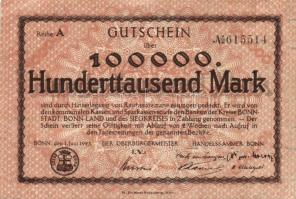 Német Birodalom/Weimari Köztársaság/Bonn/Stadt u. Handelskammer 1923.6.1. 100.000M T:II/III