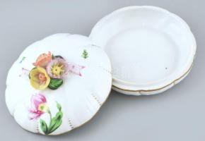 Herendi Kitty-mintás cukordoboz. Kézzel festett, jelzett, minimális lepattanással a virágon. d: 17 c...