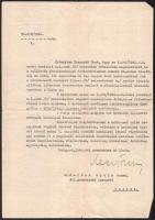 1946 Keresztury Dezső (1904-1996) vallás- és közoktatásügyi miniszter aláírása egy elbocsátási határozaton gimnáziumi iskolaigazgató részére, fejléces papíron.