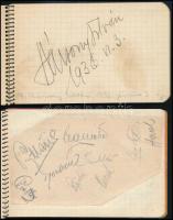 cca 1930-1940 4 db autogramm füzet 85 db színész., énekes, konferanszié, stb aláírásával, feliratozva. Heltai Jenő, Gombaszögi, Paul Valery, Jean Piaget, stb 85 db