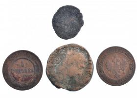 4db-os érmetétel, benne Orosz Birodalom 1903-1910. 1k Cu (2xklf) + 2db római birodalmi érme T:2-,3