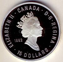 Kanada 1992. 15$ Ag "Olimpia-magasugrás, gyűrű, gyorskorcsolya" T:PP Eredeti díszdobozban, tanúsítvánnyal!
