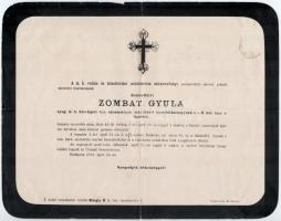 1881 zombatfalvi Zombath Gyula (1832-1881) egykori 1848-49-es honvédfőhadnagy, nyug. m. k. közalapítv. ker. számtartó, Magyar Történetelmi Társulat tagjának halálozási értesítője.