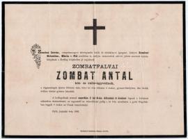 1866-1907 Győr, Zombathfalvi Zombath Antal ügyvéd és Bécs, Zomathfalvi Zomath Katalin (Käthe) halálozási értesítői.