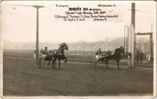1943 Budapest, Denevér díj. 1. Bimbó 2. Rézangyal 3. Szép Ilonka. Ügető, lóverseny / Hungarian horse race. photo (EK)