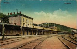 1917 Pozsony, Pressburg, Bratislava; Pályaudvar, vasútállomás, vonat, gőzmozdony. Vasúti levelezőlapárusítás 1. sz. 1915. / railway station, train, locomotive (fa)