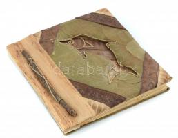 Levelekkel, termésekkel héjával díszített különleges képeslap / fotógyűjtő album, 19×19 cm