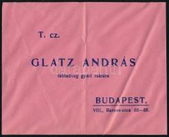 cca 1910 Glatz András Táblaüveg Gyári Raktárának borítékja, hajtott.