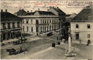 1911 Keszthely, Andrássy tér, Balatoni Múzeum, Zitterbarth Kálmán üzlete, Hungária szálloda, gyógyszertár. Mérei Ignác kiadása (EK)