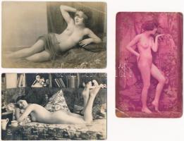 3 db régi meztelen erotikus hölgyes képeslap / 3 pre-1945 erotic nude lady postcards