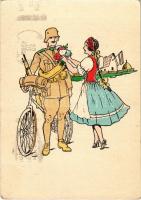 Bevonulás. Kiadja a Délvidéki Egyetemi és Főiskolai Hallgatók Egyesülete / WWII Hungarian military art postcard, entry of the Hungarian troops, irredenta propaganda (EB)