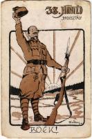 38. Honvéd Hadosztály BÚÉK / WWI Austro-Hungarian K.u.K. military art postcard with New Year greeting s: Daday (EM)